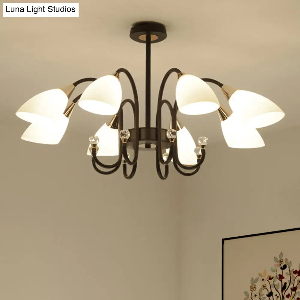 Lámpara de araña rústica de hierro negro con pantallas de cristal esmerilado - Lámpara de techo colgante con brazo curvo - 6/8/10 cabezales