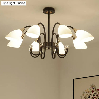 Lámpara de araña rústica de hierro negro con pantallas de cristal esmerilado - Lámpara de techo colgante con brazo curvo - 6/8/10 cabezales