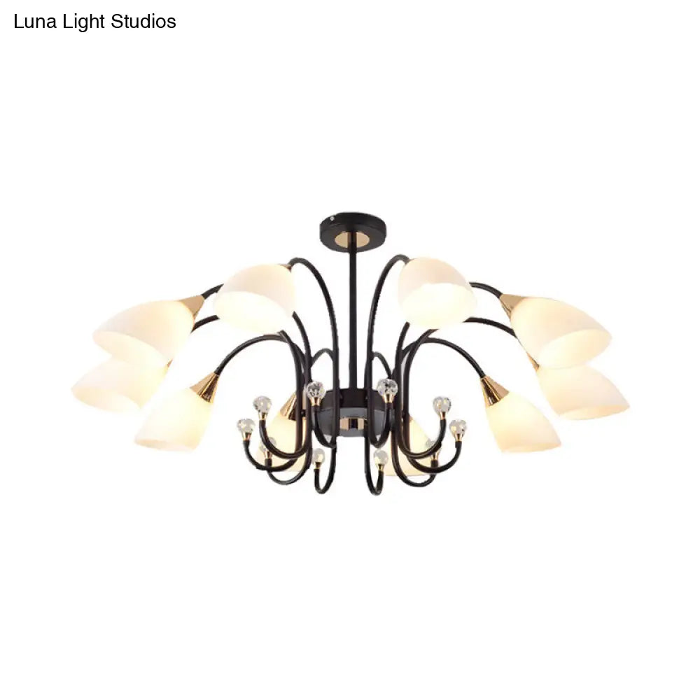 Lámpara de araña rústica de hierro negro con pantallas de cristal esmerilado - Lámpara de techo colgante con brazo curvo - 6/8/10 cabezales