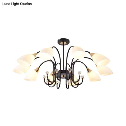 Lámpara de araña rústica de hierro negro con pantallas de cristal esmerilado - Lámpara de techo colgante con brazo curvo - 6/8/10 cabezales