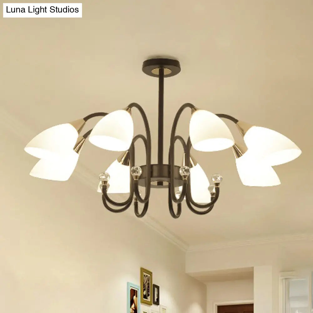 Lámpara de araña rústica de hierro negro con pantallas de cristal esmerilado - Lámpara de techo colgante con brazo curvo - 6/8/10 cabezales