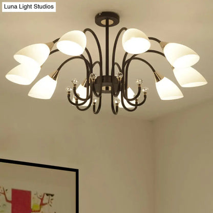 Lámpara de araña rústica de hierro negro con pantallas de cristal esmerilado - Lámpara de techo colgante con brazo curvo - 6/8/10 cabezales