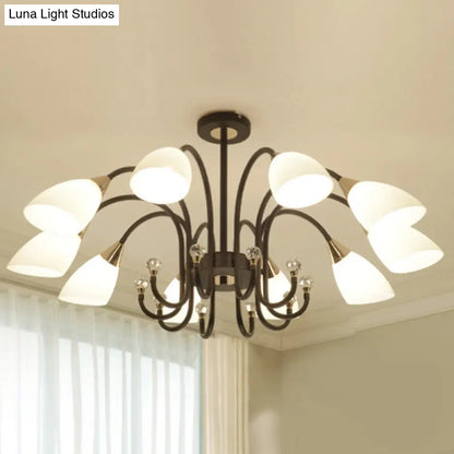 Lámpara de araña rústica de hierro negro con pantallas de cristal esmerilado - Lámpara de techo colgante con brazo curvo - 6/8/10 cabezales