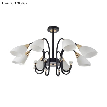 Lámpara de araña rústica de hierro negro con pantallas de cristal esmerilado - Lámpara de techo colgante con brazo curvo - 6/8/10 cabezales