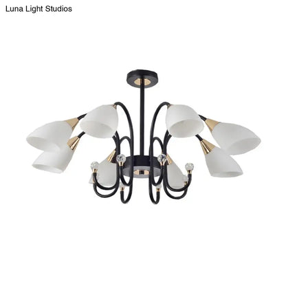 Lámpara de araña rústica de hierro negro con pantallas de cristal esmerilado - Lámpara de techo colgante con brazo curvo - 6/8/10 cabezales