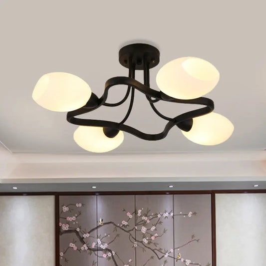 DecorBites™ DecorBites™ Rustic Black Opal Ball Glass Ceiling Mount Chandelier - 4/6 Lights Flower Semi Flush Mount