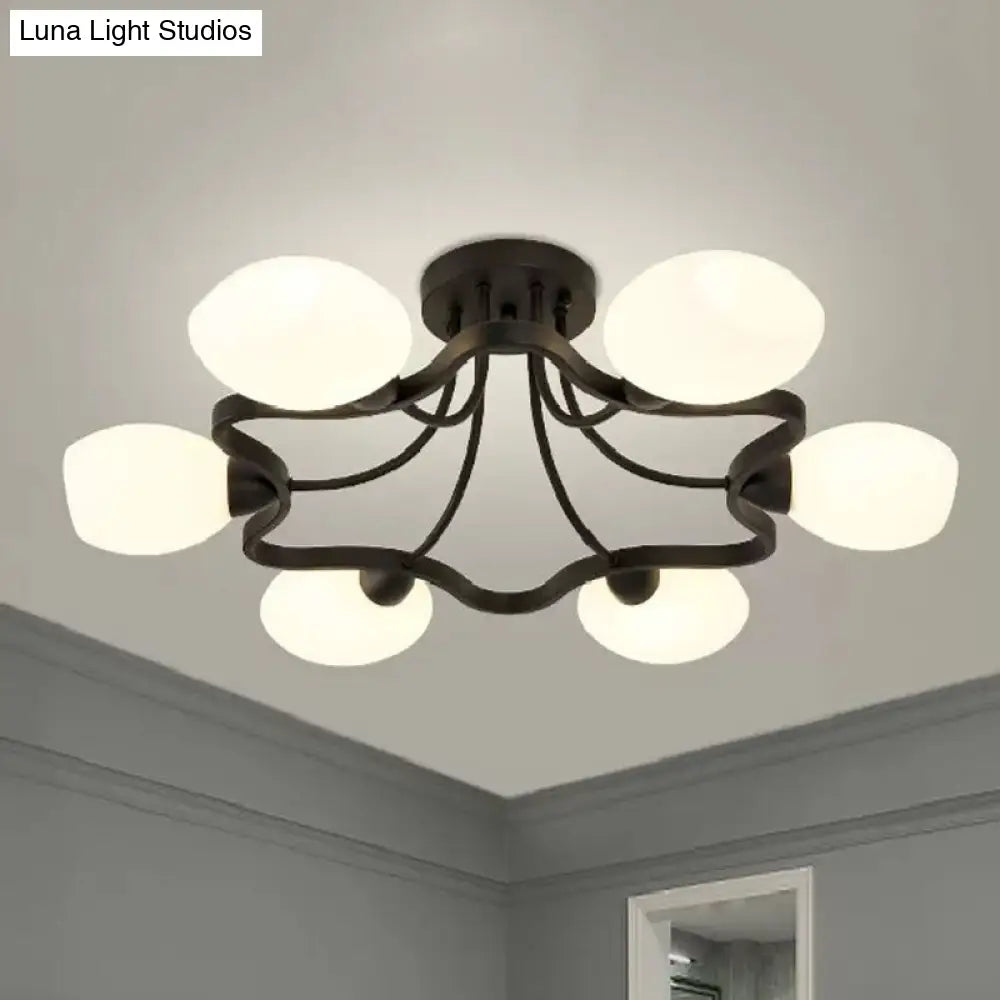 DecorBites™ DecorBites™ Rustic Black Opal Ball Glass Ceiling Mount Chandelier - 4/6 Lights Flower Semi Flush Mount