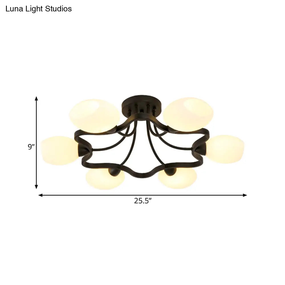 DecorBites™ DecorBites™ Rustic Black Opal Ball Glass Ceiling Mount Chandelier - 4/6 Lights Flower Semi Flush Mount