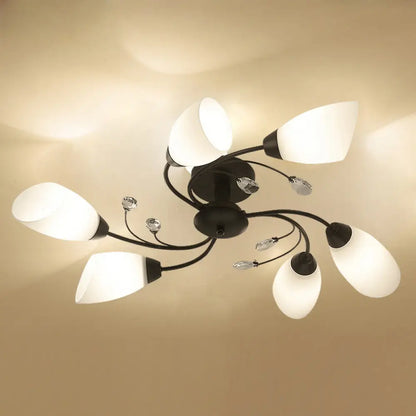 Rustic Black Opal Glass Semi Flush Ceiling Light Fixture with Floral Swirl Design - Ideal for Living Room