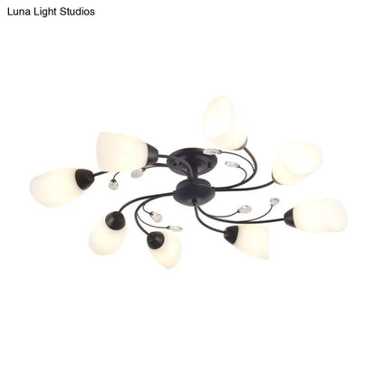 Rustic Black Opal Glass Semi Flush Ceiling Light Fixture with Floral Swirl Design - Ideal for Living Room