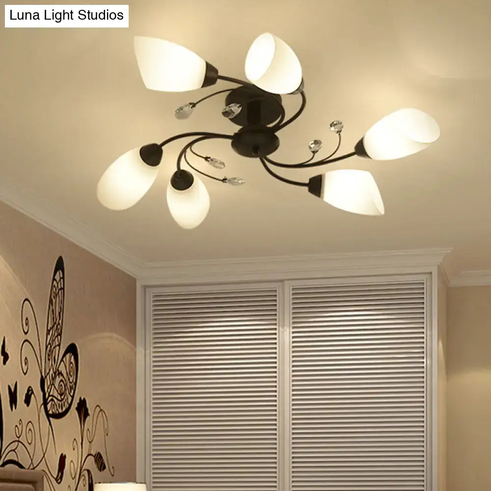 DecorBites™ rustic black opal semi flush ceiling light fixture with black metal chandelier and frosted glass shades ideal for living room