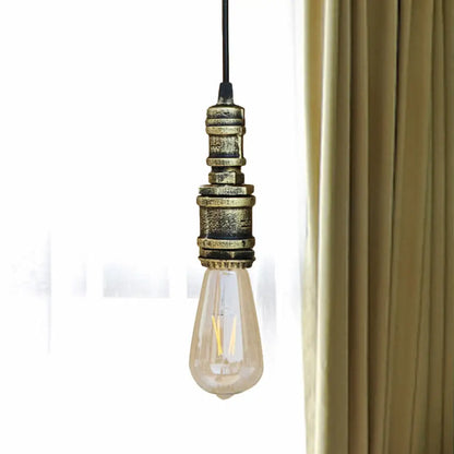 Rustic Black/Silver Wrought Iron Bare Bulb Hanging Light Fixture with Pipe - Bathroom Ceiling Lighting