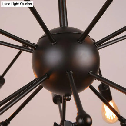 Rustic Black Spider Chandelier- 20 Lights - Metal Ceiling Lamp for Dining Room