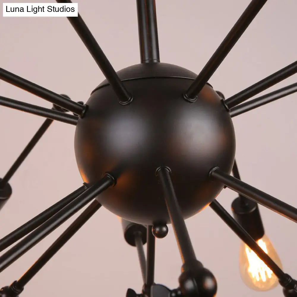 Rustic Black Spider Chandelier- 20 Lights - Metal Ceiling Lamp for Dining Room