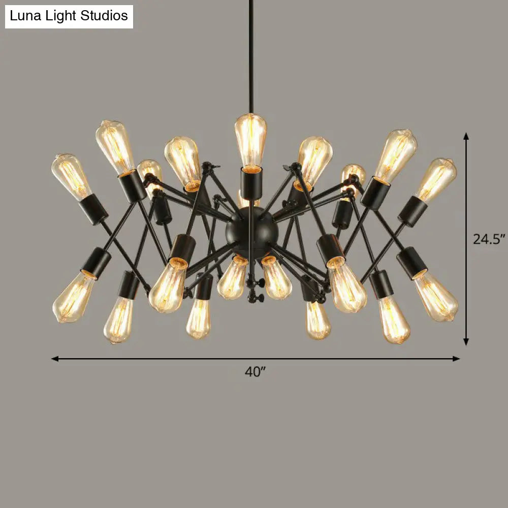 Rustic Black Spider Chandelier- 20 Lights - Metal Ceiling Lamp for Dining Room