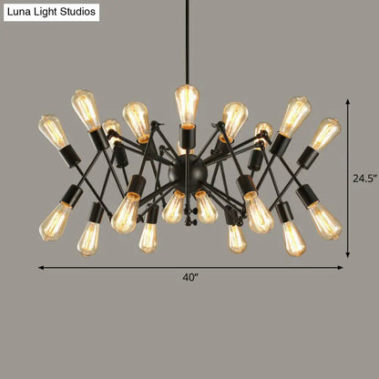 Rustic Black Spider Chandelier- 20 Lights - Metal Ceiling Lamp for Dining Room