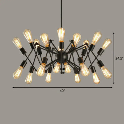 Rustic Black Spider Chandelier- 20 Lights - Metal Ceiling Lamp for Dining Room
