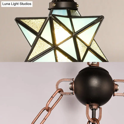 Lámpara de araña colgante DecorBites™ Rustic Black Star - Pantallas de cristal ajustables con cadena metálica fija - 3 luces