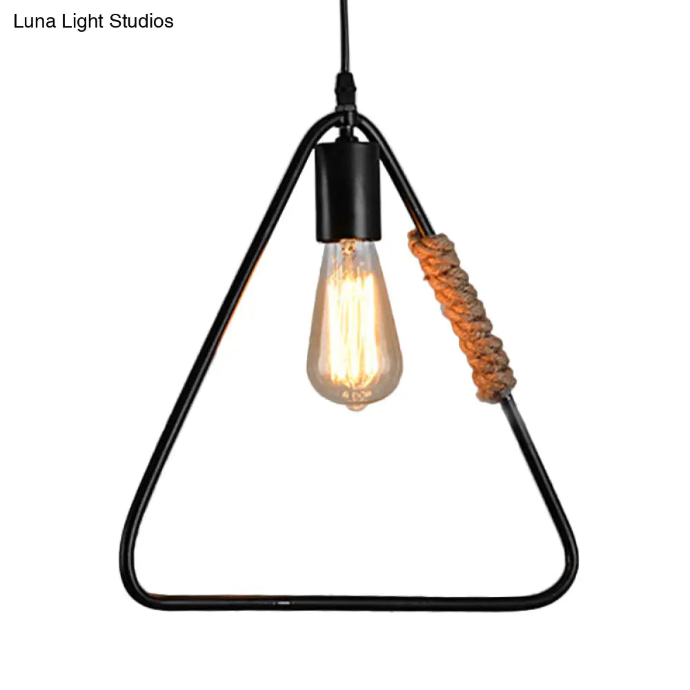 Rustic Black Triangle Hanging Ceiling Light - Industrial Farmhouse Suspension Lamp