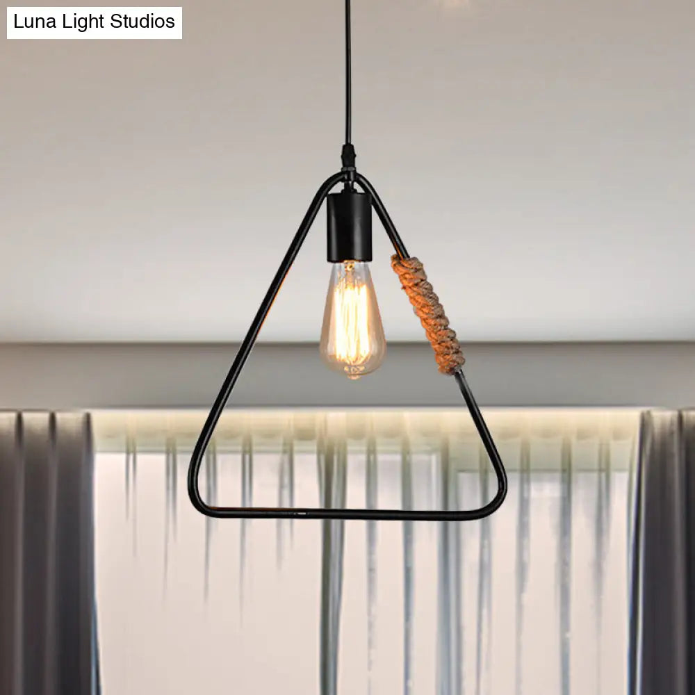 Rustic Black Triangle Hanging Ceiling Light - Industrial Farmhouse Suspension Lamp