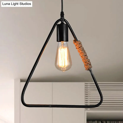 Rustic Black Triangle Hanging Ceiling Light - Industrial Farmhouse Suspension Lamp