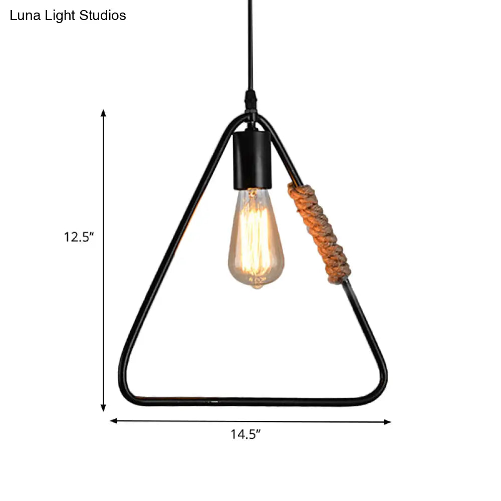 Rustic Black Triangle Hanging Ceiling Light - Industrial Farmhouse Suspension Lamp