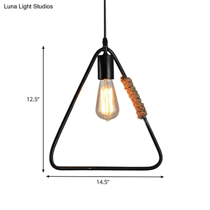 Rustic Black Triangle Hanging Ceiling Light - Industrial Farmhouse Suspension Lamp