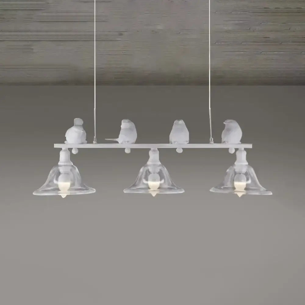 Decorbites rustic black island pendant lamp with white bird-themed design clear glass shades and metal frame for kitchen lighting