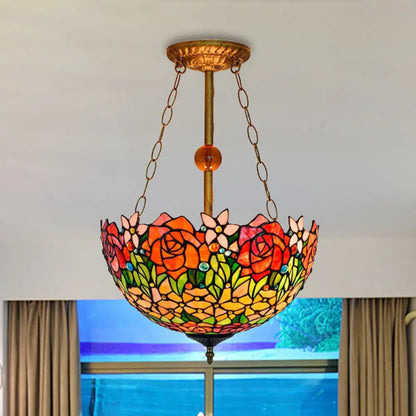 Rustic Blossom Stained Glass Ceiling Lamp in Orange-Red by Tiffany