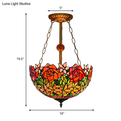 Rustic Blossom Stained Glass Ceiling Lamp in Orange-Red by Tiffany