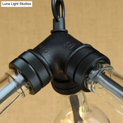 Rustic Blue/Clear Glass Pendant Light Fixture with Chain - Stylish 3 Bulbs Bottle Chandelier Lamp for Restaurants