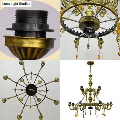 Rustic Blue Stained Glass Chandelier - Inverted Bowl Design with 15 Heads for Living Room