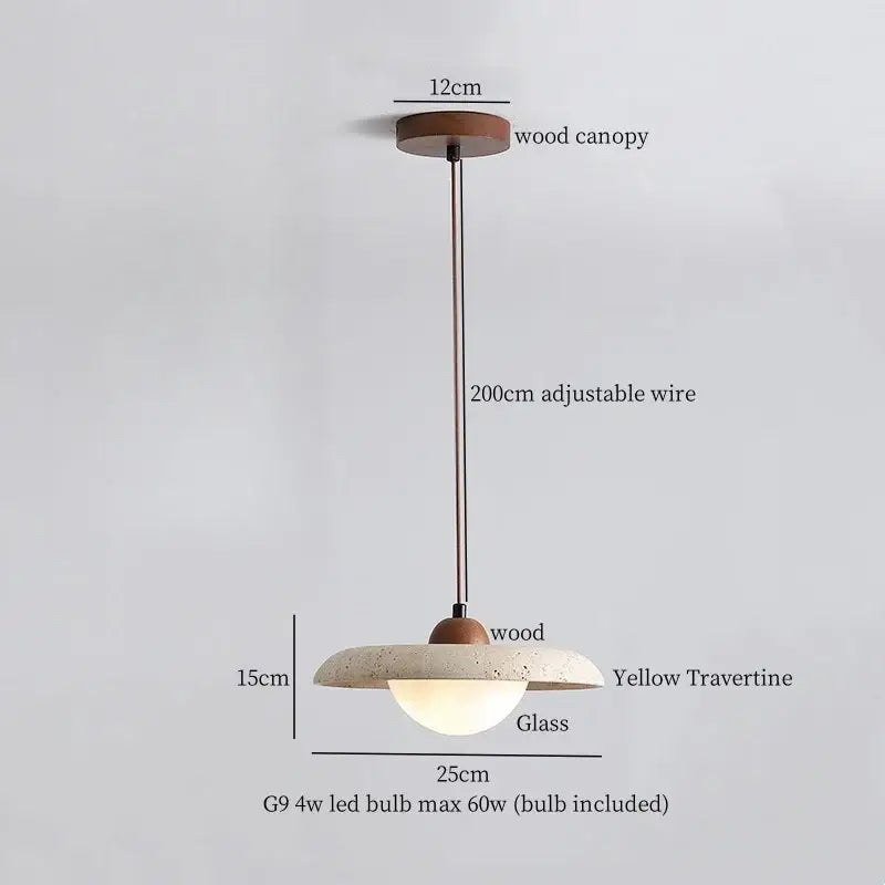 A rustic brass and ceramic glass ball led pendant light with yellow travertine glass shade and wooden canopy for dining room decorbites glass ball