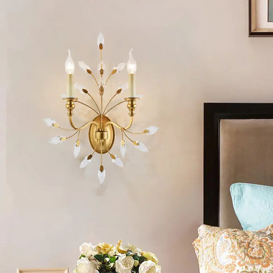 DecorBites™ DecorBites™ Rustic Brass Branch Wall Mount Light with Crystal Leaf Decoration - 2 Light