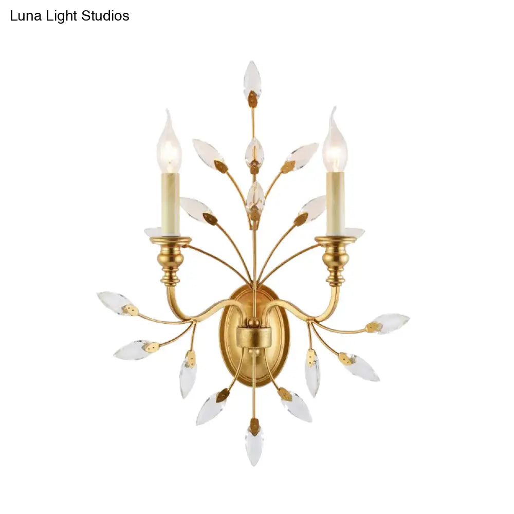 DecorBites™ DecorBites™ Rustic Brass Branch Wall Mount Light with Crystal Leaf Decoration - 2 Light