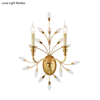 DecorBites™ DecorBites™ Rustic Brass Branch Wall Mount Light with Crystal Leaf Decoration - 2 Light