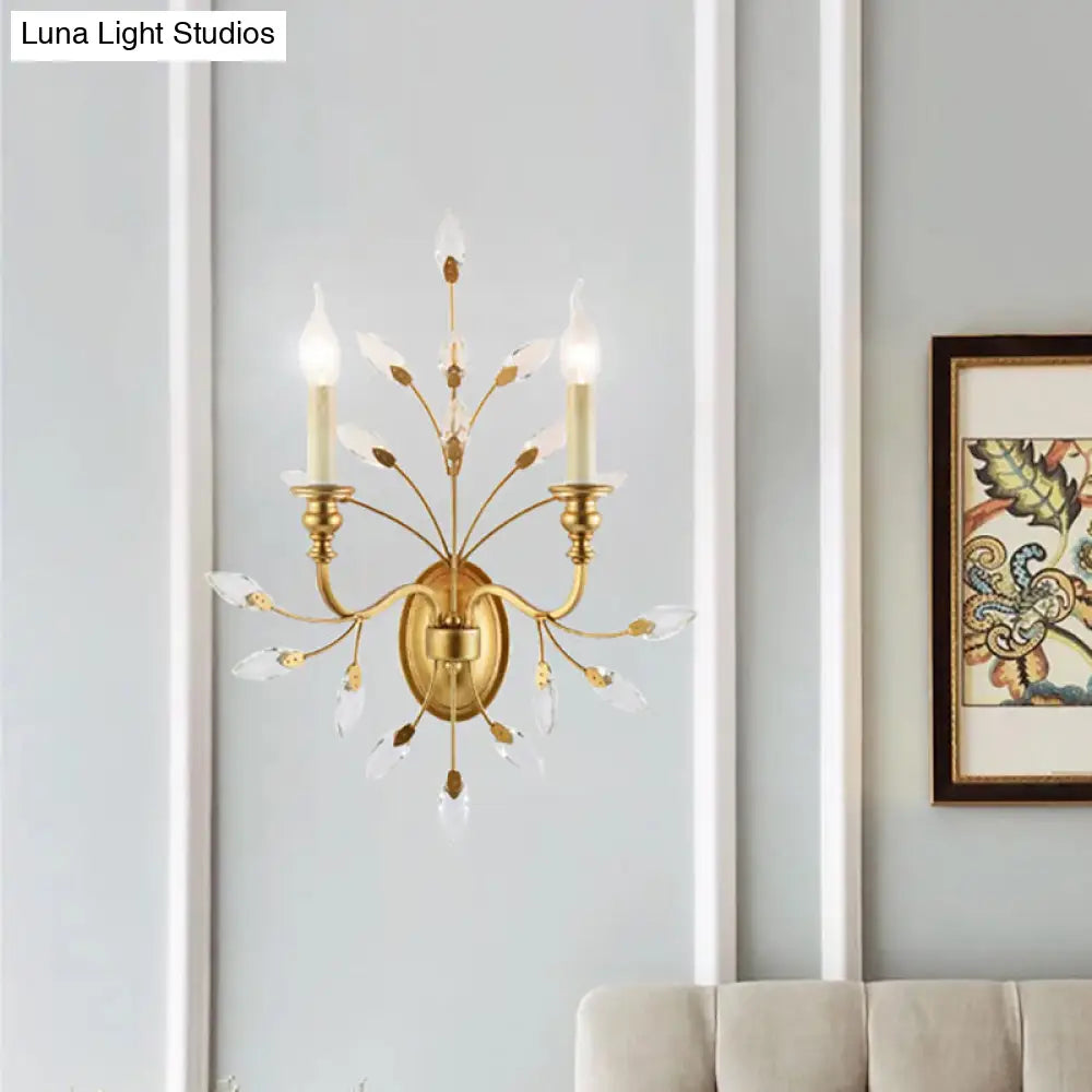 DecorBites™ DecorBites™ Rustic Brass Branch Wall Mount Light with Crystal Leaf Decoration - 2 Light