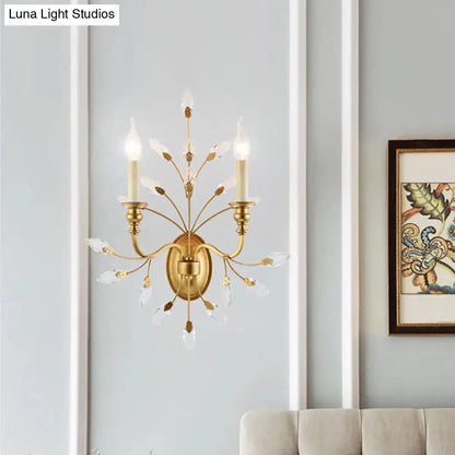 DecorBites™ DecorBites™ Rustic Brass Branch Wall Mount Light with Crystal Leaf Decoration - 2 Light
