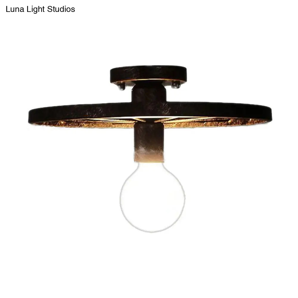 DecorBites™ DecorBites™ Rustic Brass Finish Semi-Flush Mount Ceiling Light Fixture with Antique Metal Design - 1 Head, Bedroom Lighting