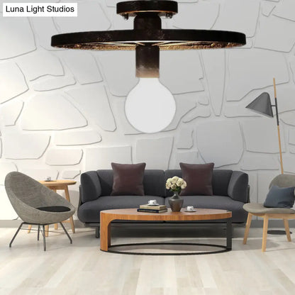 DecorBites™ DecorBites™ Rustic Brass Finish Semi-Flush Mount Ceiling Light Fixture with Antique Metal Design - 1 Head, Bedroom Lighting