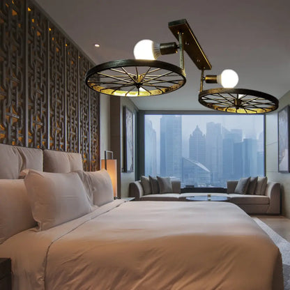 DecorBites™ DecorBites™ Rustic Brass Finish Semi-Flush Mount Ceiling Light Fixture with Antique Metal Design - 1 Head, Bedroom Lighting