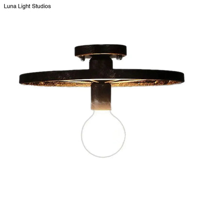 DecorBites™ DecorBites™ Rustic Brass Finish Semi-Flush Mount Ceiling Light Fixture with Antique Metal Design - 1 Head, Bedroom Lighting