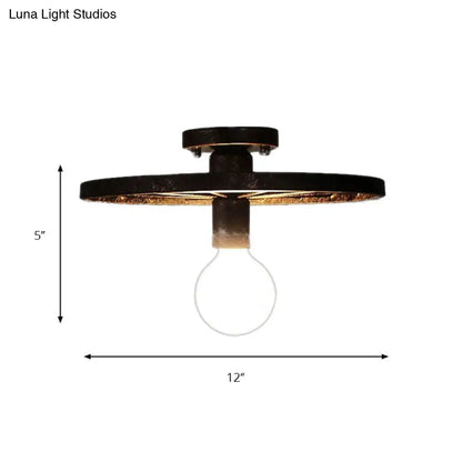 DecorBites™ DecorBites™ Rustic Brass Finish Semi-Flush Mount Ceiling Light Fixture with Antique Metal Design - 1 Head, Bedroom Lighting