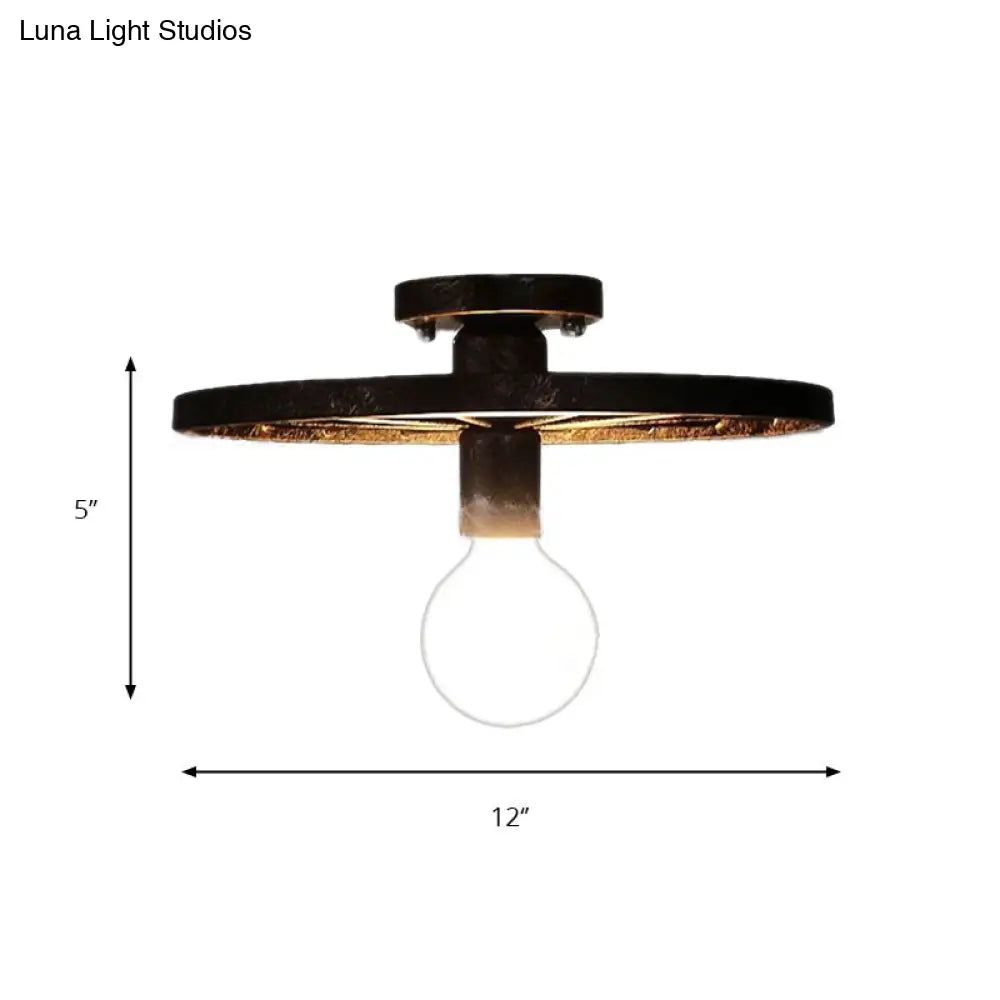 DecorBites™ DecorBites™ Rustic Brass Finish Semi-Flush Mount Ceiling Light Fixture with Antique Metal Design - 1 Head, Bedroom Lighting