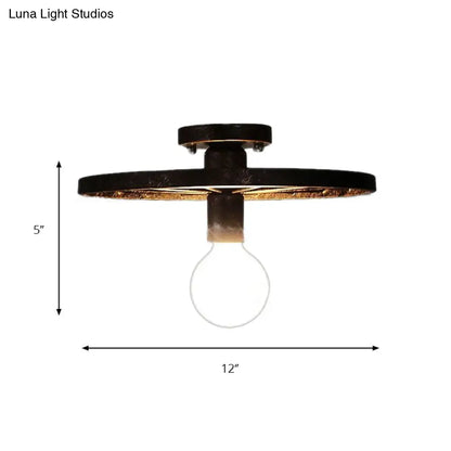 DecorBites™ DecorBites™ Rustic Brass Finish Semi-Flush Mount Ceiling Light Fixture with Antique Metal Design - 1 Head, Bedroom Lighting