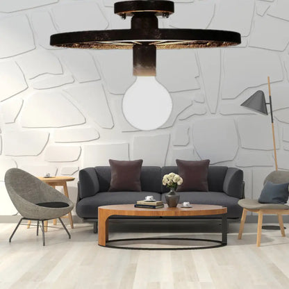 DecorBites™ DecorBites™ Rustic Brass Finish Semi-Flush Mount Ceiling Light Fixture with Antique Metal Design - 1 Head, Bedroom Lighting