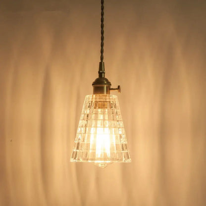 Rustic Brass Floral Hanging Lamp with Clear Ribbed Glass - 1-Light Ceiling Pendant for Table