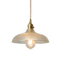 Rustic Brass Pendant Light Fixture with Clear Ribbed Glass Bowl