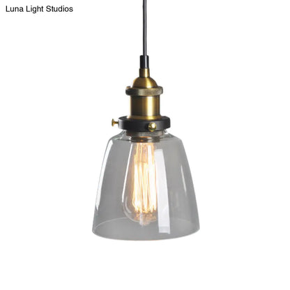 Rustic Brass Single-Bulb Bell Pendulum Light with Clear, Amber, and Smoke Grey Glass - Bedroom Hanging Pendant