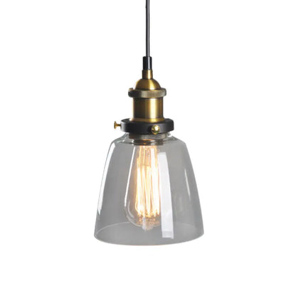 Rustic Brass Single-Bulb Bell Pendulum Light with Clear, Amber, and Smoke Grey Glass - Bedroom Hanging Pendant